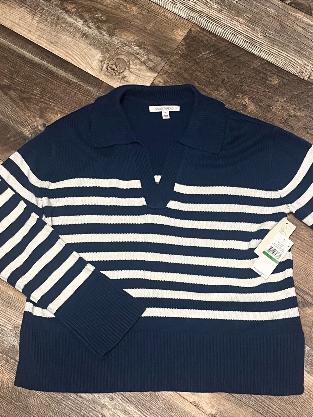 Knit Polo Sweater - Navy & White